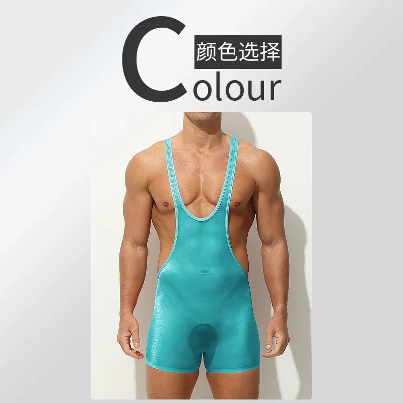 jumpsuit, ultra-thin transparent tight boxer shorts, ice silk men's I-shaped vest,chest shapewear