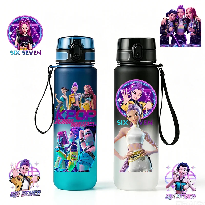 Cool Stylish Purple Cartoon Dancing Girl Group Pattern Water Bottle Leak‑Proof & Portable Holiday Gift for Anime‑LovingTeenGirls