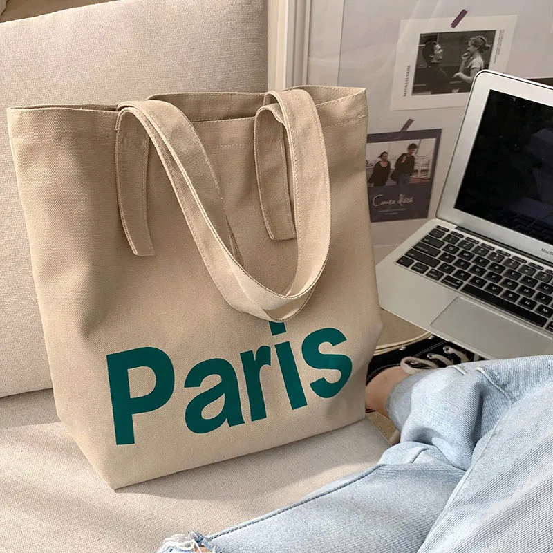 

Poetry Lifestly Thickened Canvas Commuting Utility Letter Simple Women's Shoulder Bag Zipper Book Handbag Women's Shopping bags