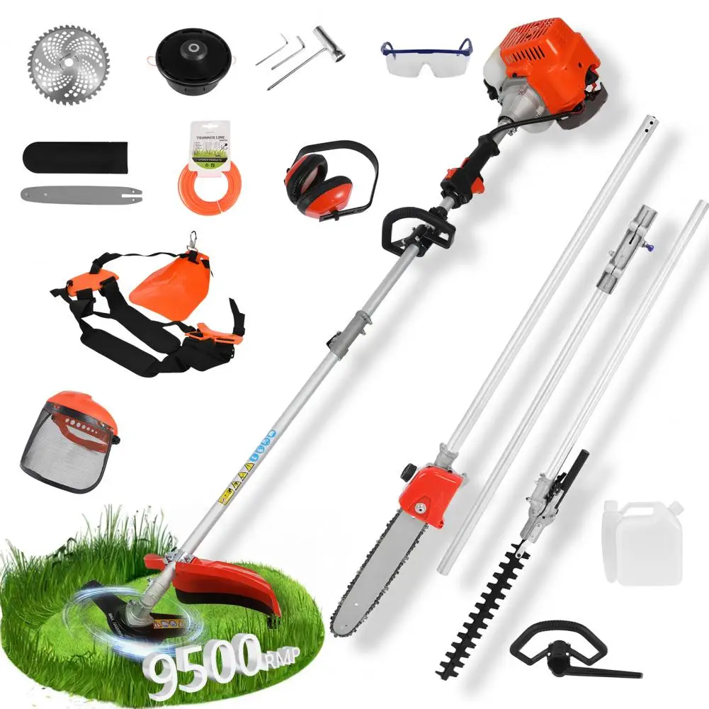 Weeding 5 in 1 Lawn Mower, 52CC Gas Grass Trimmer, Cordless Lawn Mower, 2-Stroke Brush Cutter, Handheld Chainsaw Hedge Pruner
