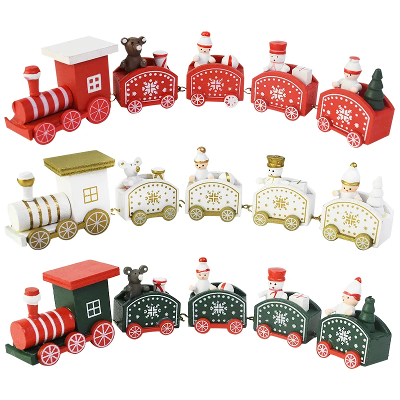 Christmas Wooden Train White Snowflake Pattern Xmas Ornament New Year Christmas Party Tree Decor Navidad Gifts Kids Train Toys