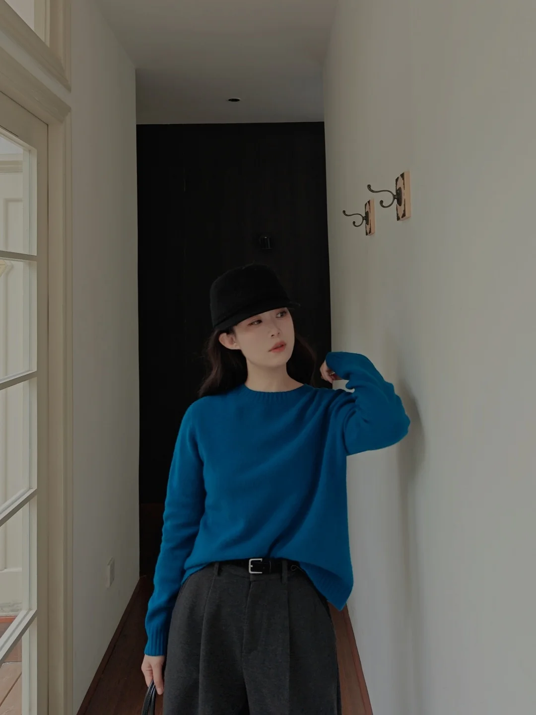 

Синий женский свитер из 100% шерсти, свободного кроя, с круглым вырезом, с длинными рукавами, в стиле Cherry Vanilla, для осени и зимы