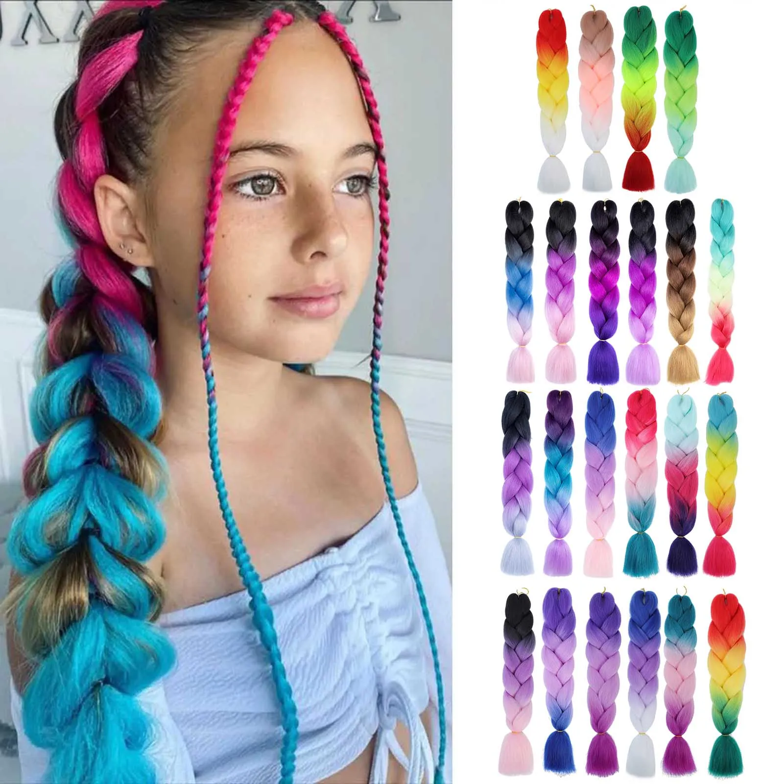 Women's Dreadlock Ponytail African Braids Party Costume Accessories Colorful Synthetic Fiber Hair Extensions Long 24Inch