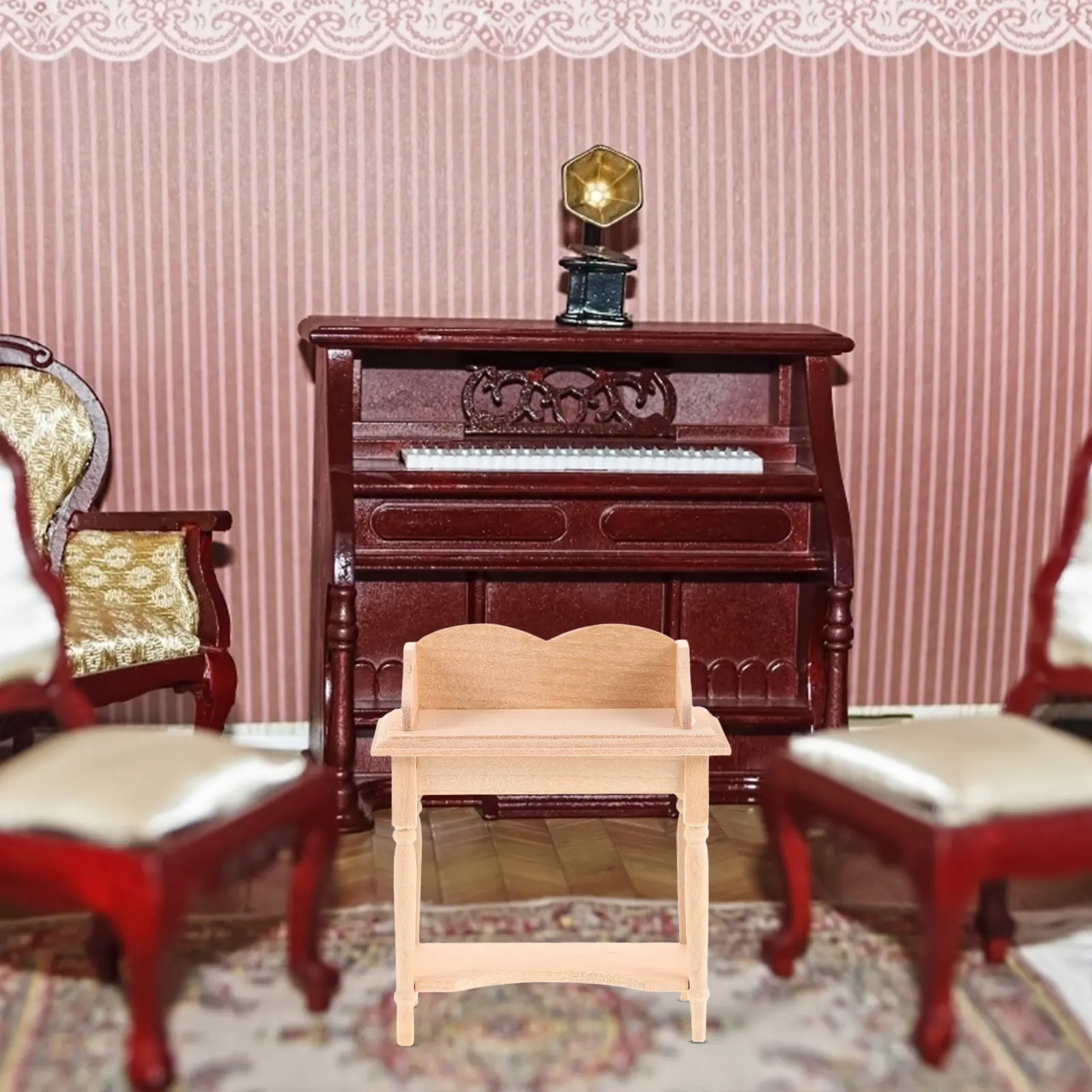 

Wooden Miniature Dollhouse Secretary Desk Realistic Small Table for Study Room Living Room Decor Secretary Table for Dollhouse