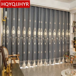Luxury Three-Dimensional Relief  Embroidered Curtains Gray Blue Purple High Quality Custom Bedroom Living Room Study Curtains