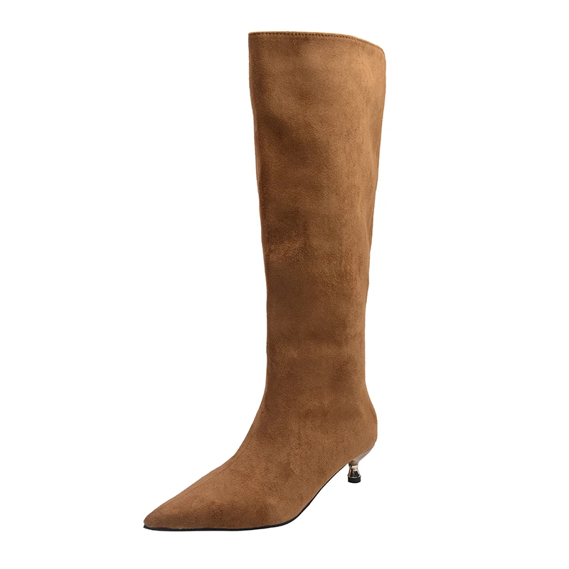 2025 Winter Street Corduroy Warm Women's Boots New Pointy Sexy Casual Designer Ladies' Party Low-heeled Knee-length Shoes. image 2