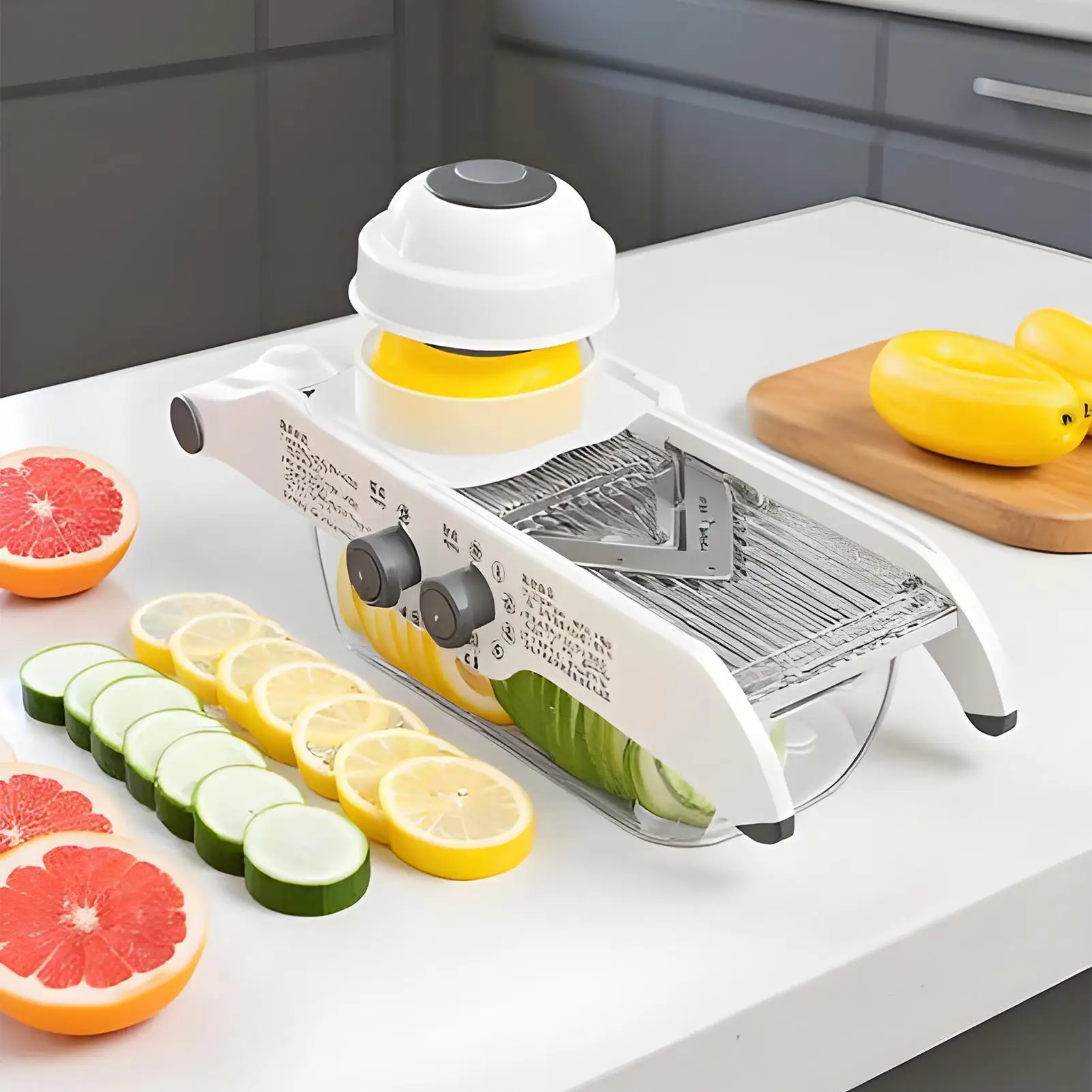 

Kitchen Slicer Potato Slicer Five Adjustable Settings Kitchen Cutter With Container For Home Restaurant Camping Meal Prep Party