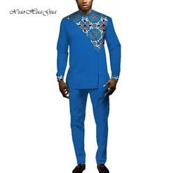 Conjunto de ropa africana con estampado africano para hombre, camiseta Dashiki de manga larga con cuello redondo y pantalones, traje informal de dos piezas para otoño, WYN693