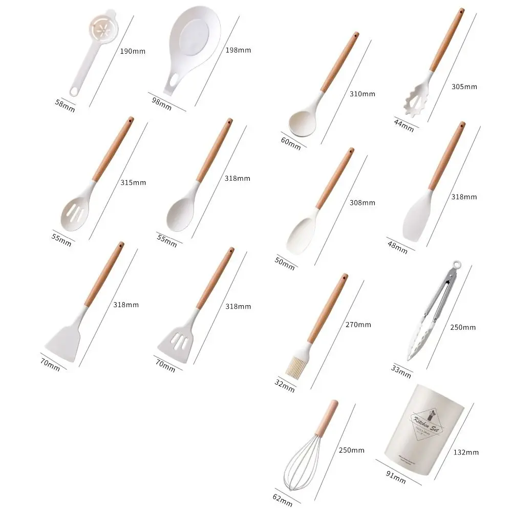 12/14Pcs/Set Heat-Resistant Kitchen Utensils Set Eco-Friendly Multi-functional Non-Stick Cookware Set Save Space Wooden Handle