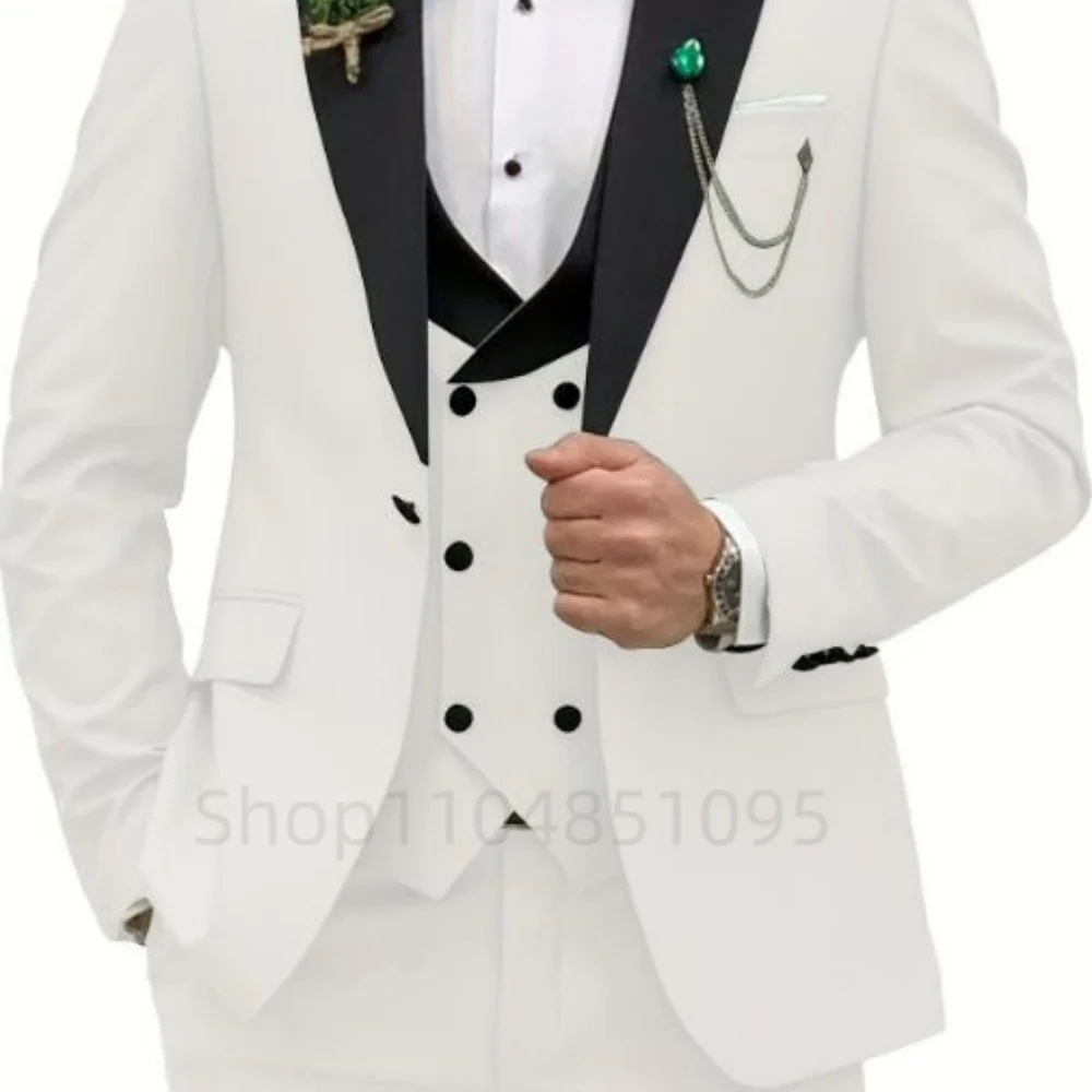 

3 Pieces Wedding Men's Suits Formal Groom Tuxedo Slim Fit Business Casual Double Breasted Blazer Vest Pants Set for Party