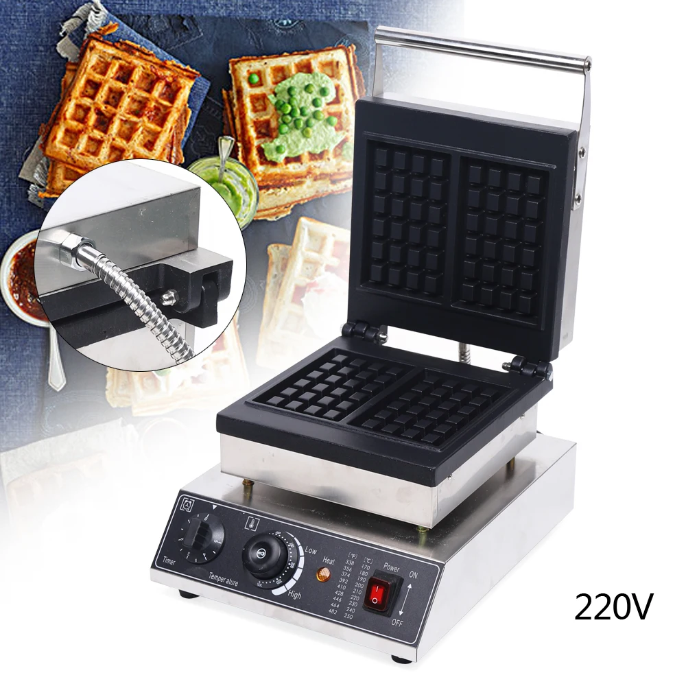 Gaufrier commercial antiadhésif électrique, température et temps réglables, 2000W, 2 grammes, 220V, haute embauche