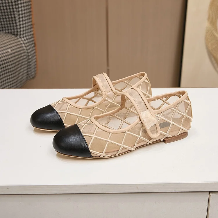

2025 Mesh Splicing French Fashion Versatile Flat Shoes for Women
