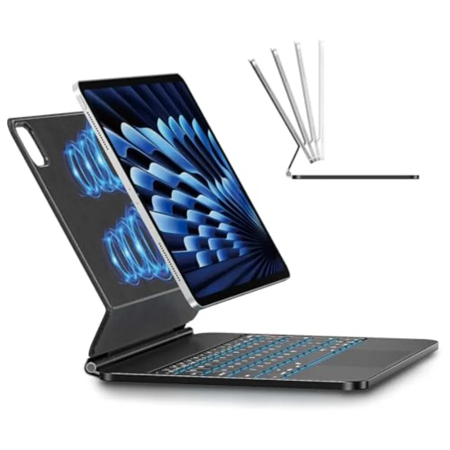 

Чехол для iPad Air 11 дюймов с клавиатурой - Магнитный чехол с клавиатурой с подсветкой и мультитач-трекпадом, совместимый с iPad Air 11 M4 2026/M