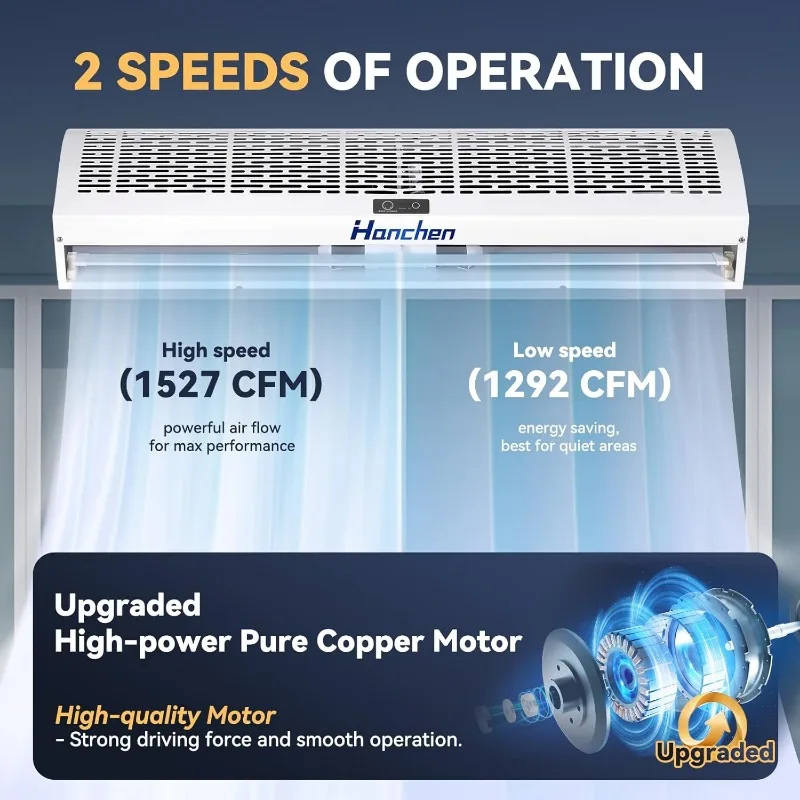 Hanchen 40 Inch Luchtgordijn Scheut 2024 Nieuwe Versie "Magnetische Deurschakelaar 2 Snelheden 1527/1292 Cfm Ongekoeld