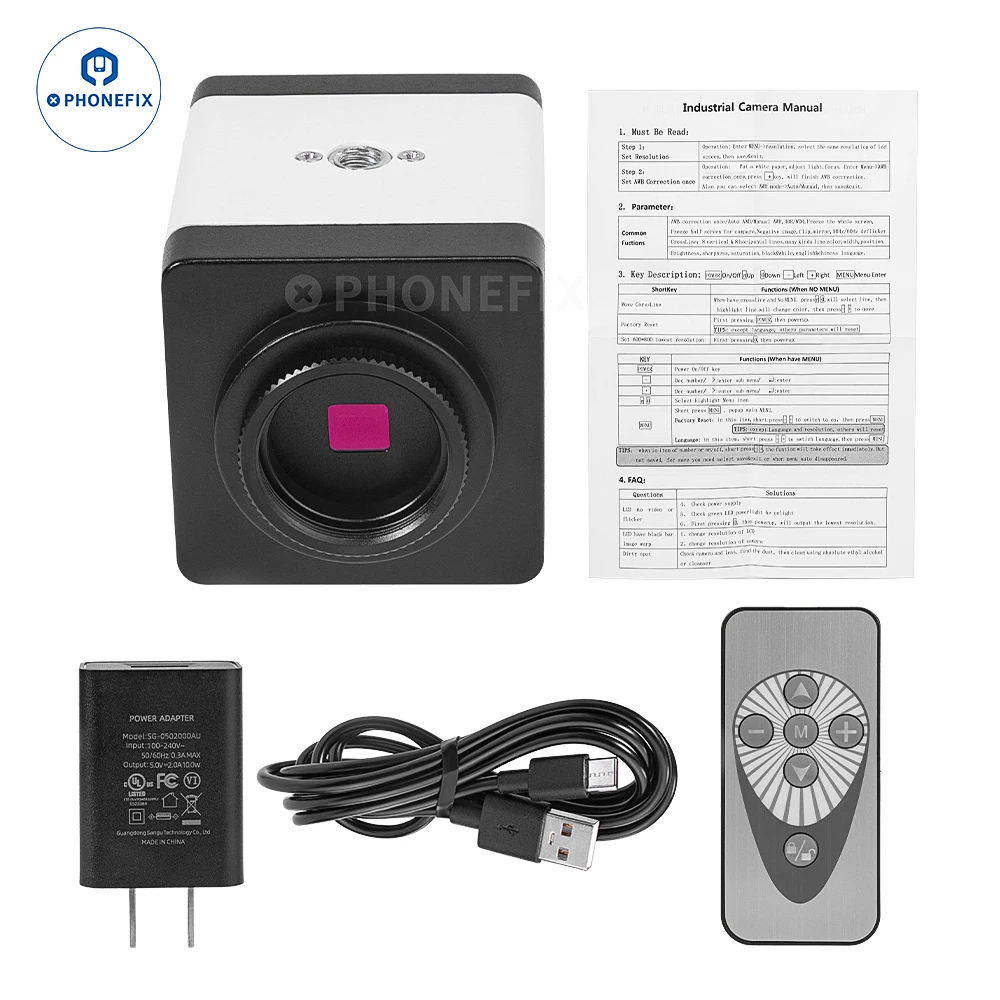 2MP HD Industrial Camera 1080P 60FPS HDMI VGA USB-C Output for Mobile Phone Laptops Tablets PCB Motherboard BGA Chips Repair