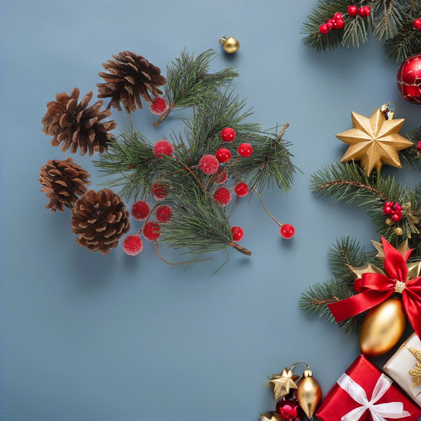 

1Pack Christmas Pine Cone and Red Berry Picks Artificial Pine Needle Branches Set for DIY Xmas Table Centerpiece Wreath Supplies