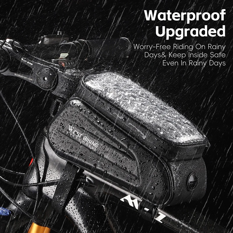 WEST BIKING Bicycle Bag Touch Screen 7.0 Inch Cycling Top Front Tube Frame Bag Waterproof With Headphone Jack MTB Road Bike Bag