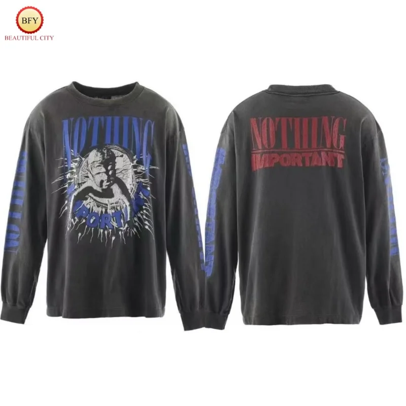 

SAINT Casual Front Humorous Print Pattern Crew Neck Long Sleeve T-Shirt 25SS Couple TEE