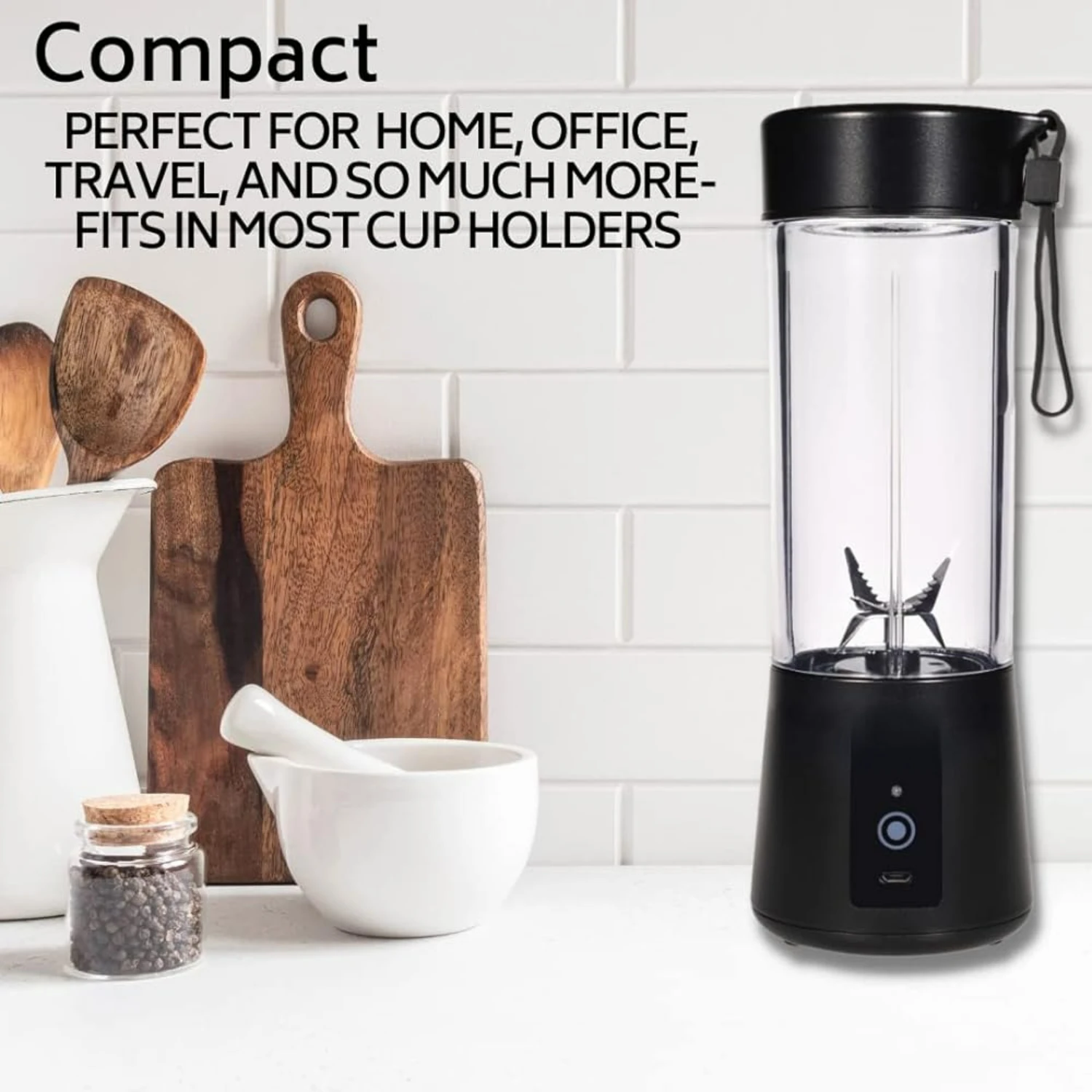 Convenient, Portable, and BPA-Free Black 14 oz Blender - Ideal for Shakes and Smoothies on-the-Go - Easy-to-Carry Design - Trave