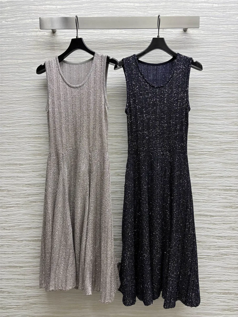 

Fashion Sleeveless Vest Dress For Women Summer Shiny Sequined Yarn Knitted Dress