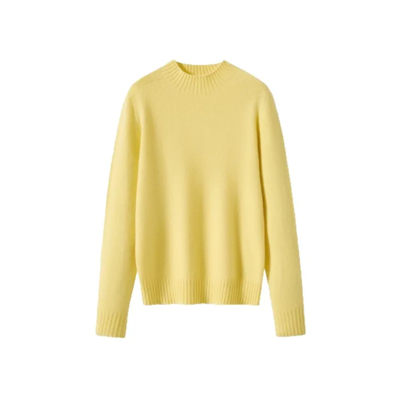 【Integrazione senza cuciture100% lana】Autunno e inverno Semplice e versatile girocollo Base tinta unita Top in lana lavorata a maglia da donna