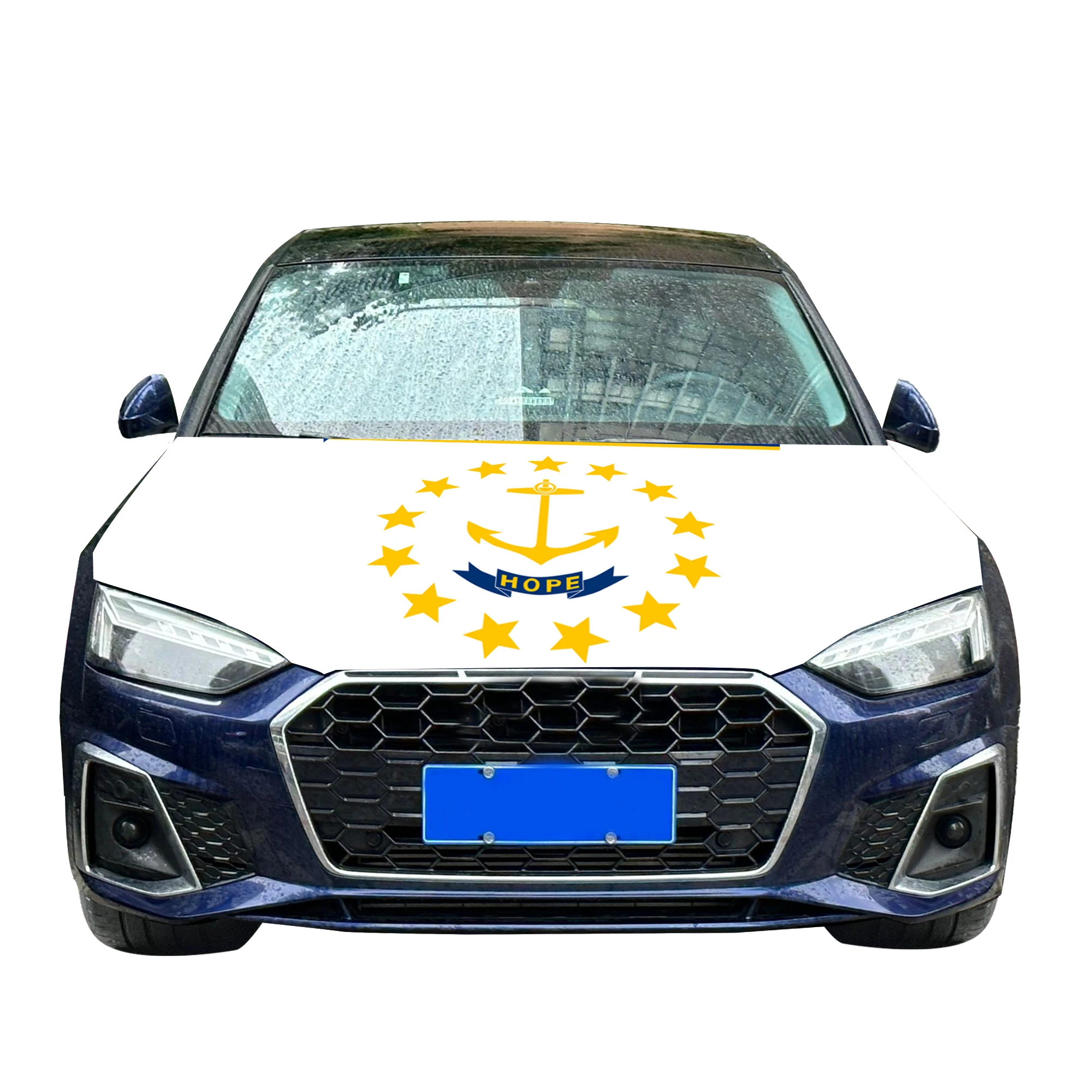 Rhode Island Car Hood Cover Flag  Universal Size Elastic Polyester 120x150cm for Car Decor