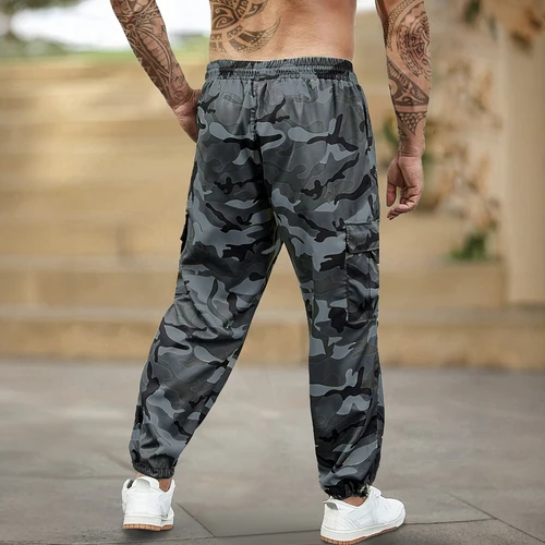 Imagen 2 del producto [Pantalones Cargo de camuflaje de moda] Pantalones Cargo de camuflaje de otoño Pantalones de ajuste Regular casuales de moda para hombres con bolsillo para actividades al aire libre