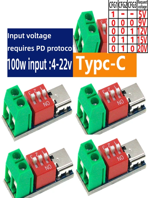 2PCS/5PCS USB-C PD Trigger Board Module PD/QC Decoy Fast Charge USB Type-c do 12v High Speed Charger Power Delivery Boost