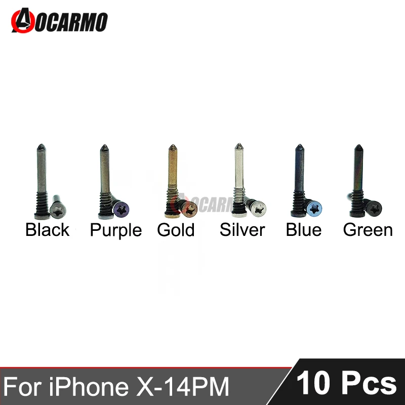 10Pcs/Lot For iPhone X XS Max XR 11 12 13 14 mini Pro Max Bottom Screw Bolts Black Silver Purple Blue Green Gold Replacement