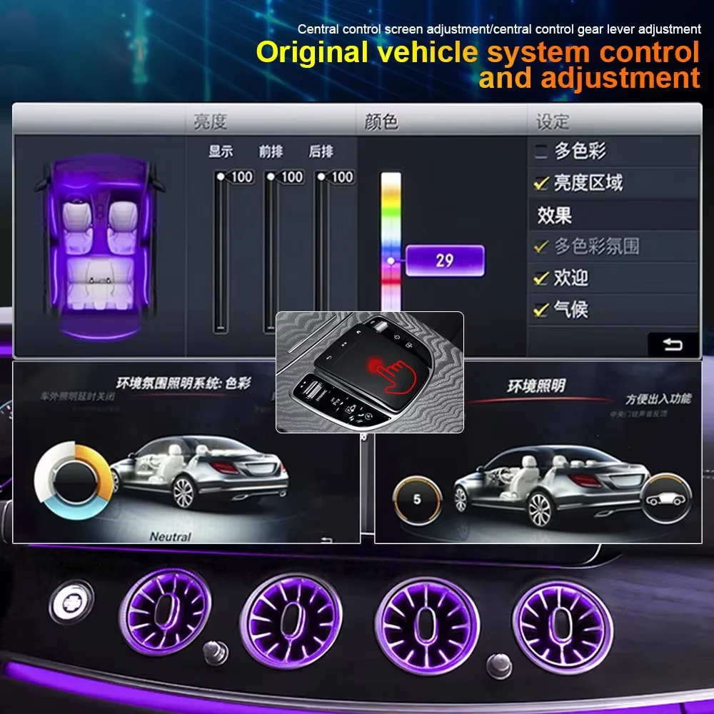 64 Colors LED Air Vents For Mercedes Benz W213 E-Class 3D 4D Rotating Tweeter Speaker LED Midrange Cover Refit Interior Ambient