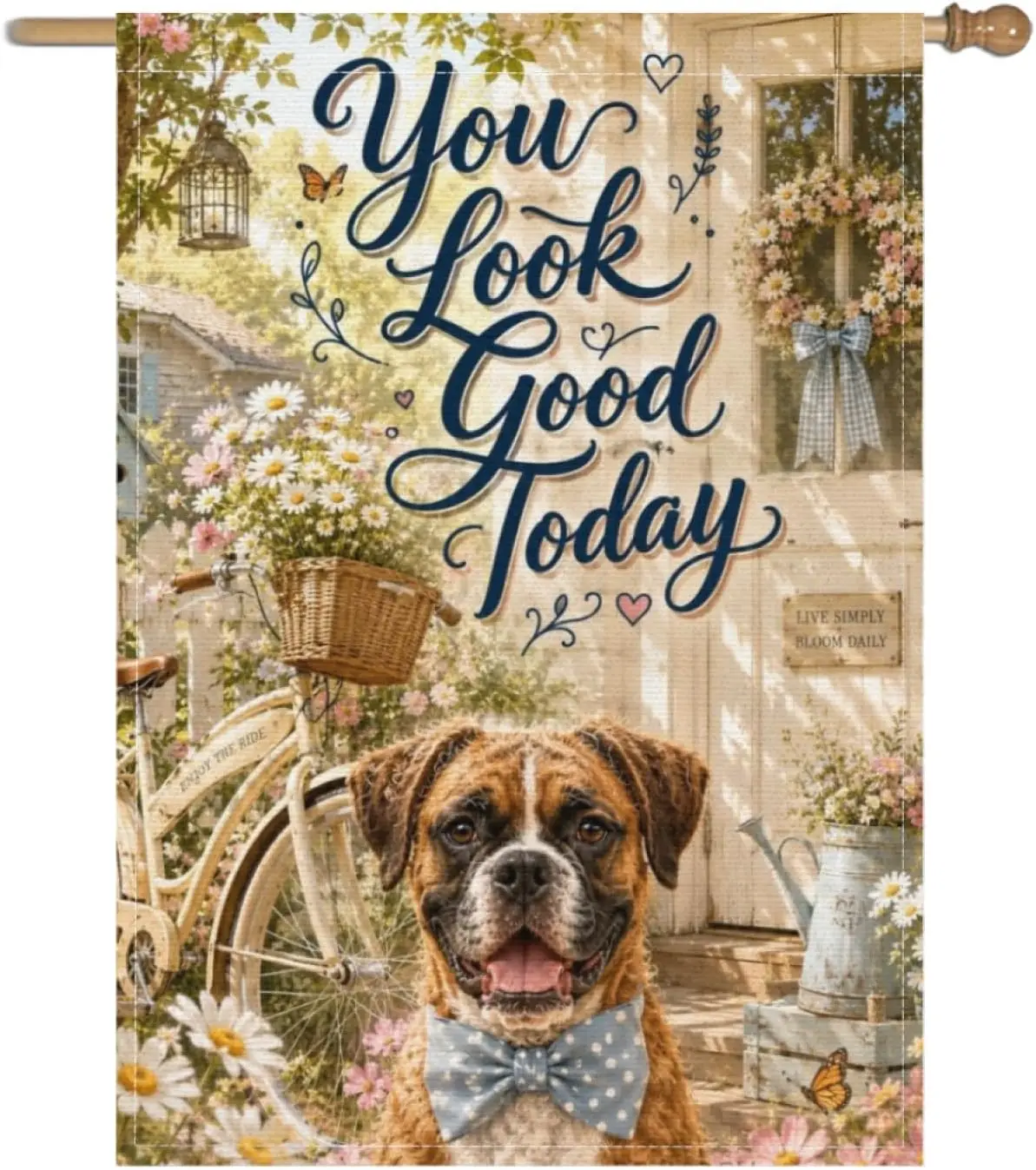 You Look Good Today Spring Summer Funny Boxer Dog Welcome Garden Flag 28x40Inch,Cute Animal Bicycle Floral Farmhouse Outdoor kkz