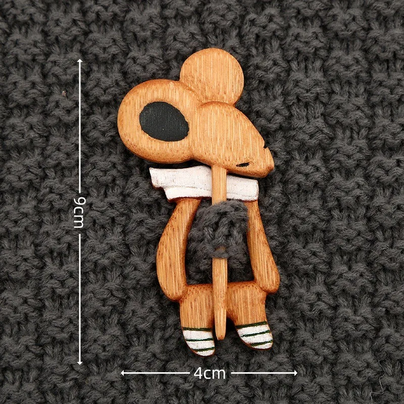 Couple Style Cute Animal Wooden Brooch Retro Cute Animal Figurine Personalized Fashion Pin Home Ornament Lover Fashion Adornment