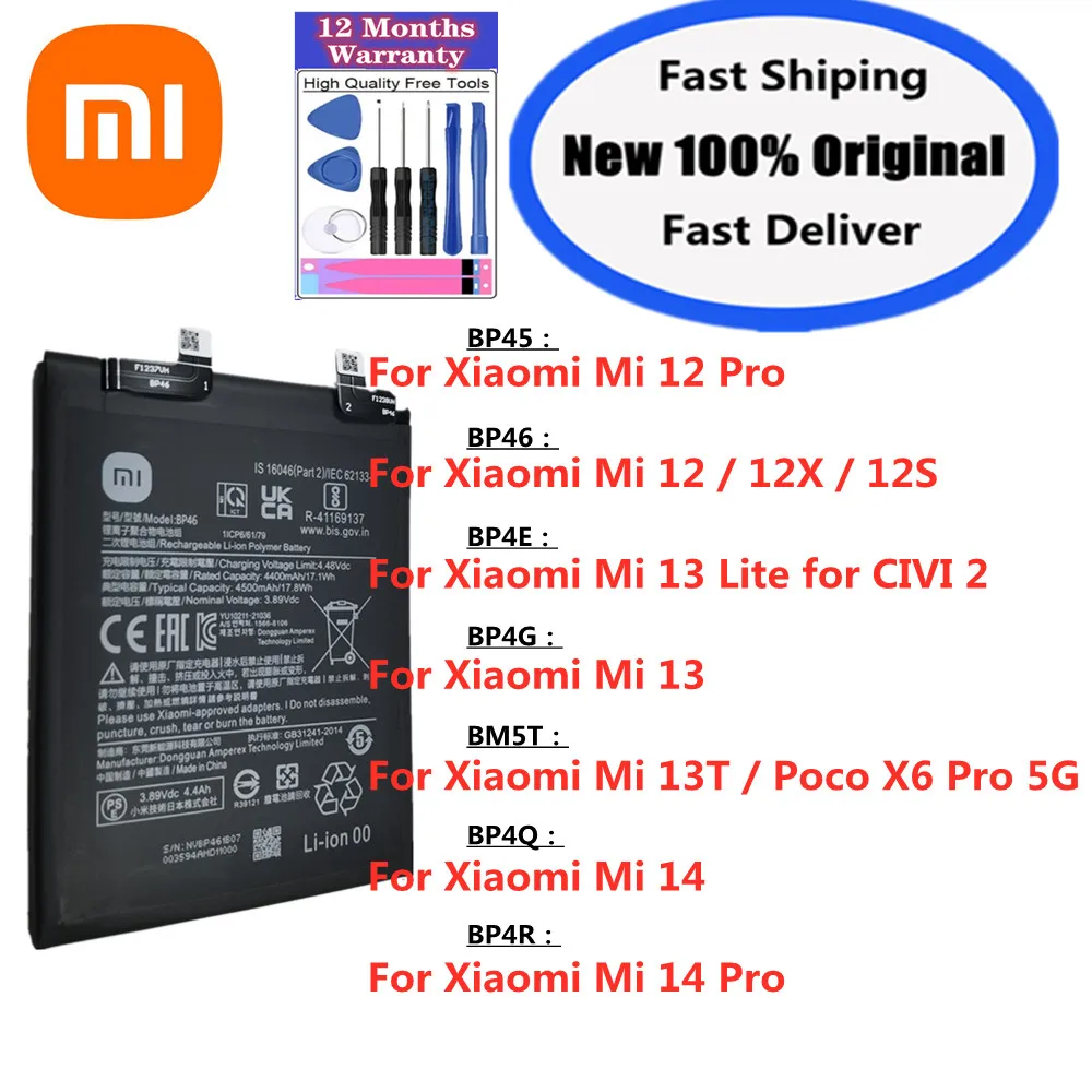 

Original Battery For Xiaomi Mi 12 12X 12S 13T 13 Lite 14 Pro 12pro 14pro CIVI 2 Poco X6 Pro BP46 BP45 BM5T BP4G BP4E BP4Q BP4R