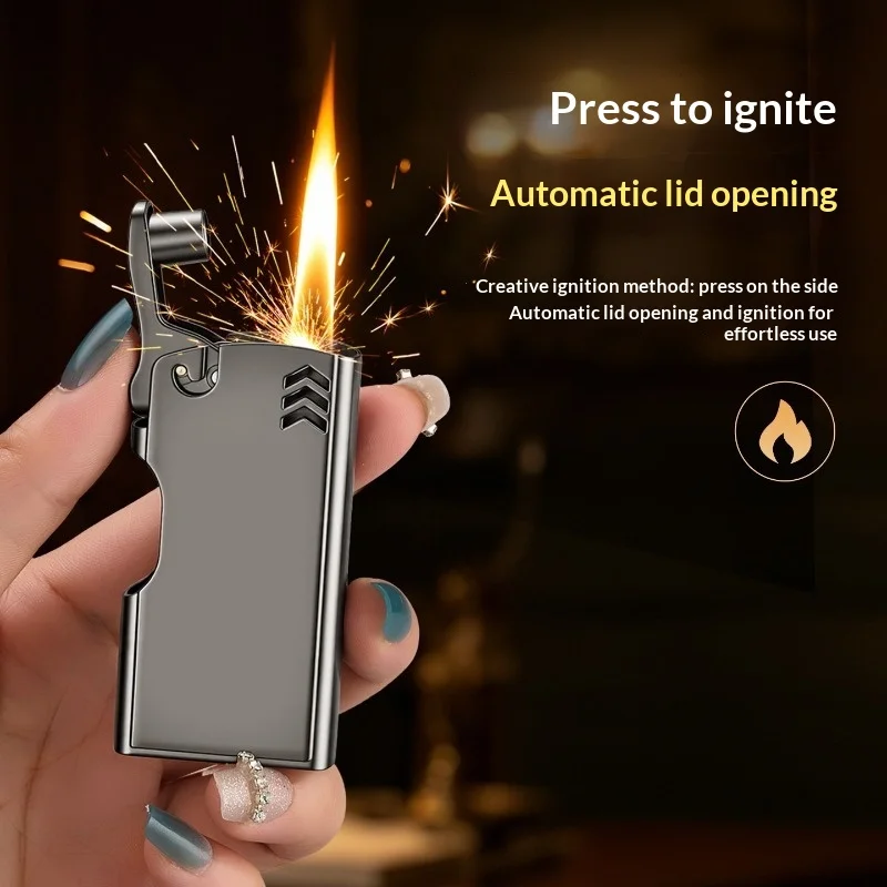 Zinc Alloy Press One Button Launch Ignition Windproof Open Flame Kerosine Lighter Portable High Quality Cigarette Accessories