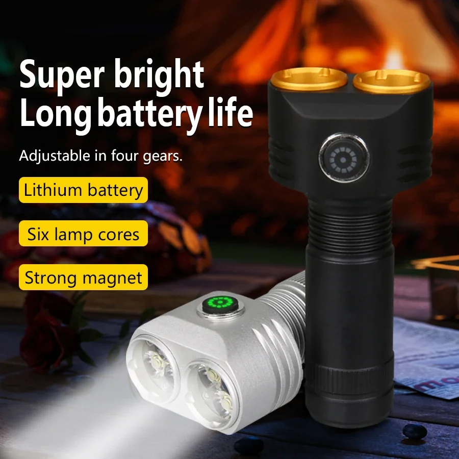 Super Bright 6 LED Flashlight USB Rechargeable Mini Portable Torch Outdoor Camping Light Magnetic Suction Tent Lantern Work Lamp