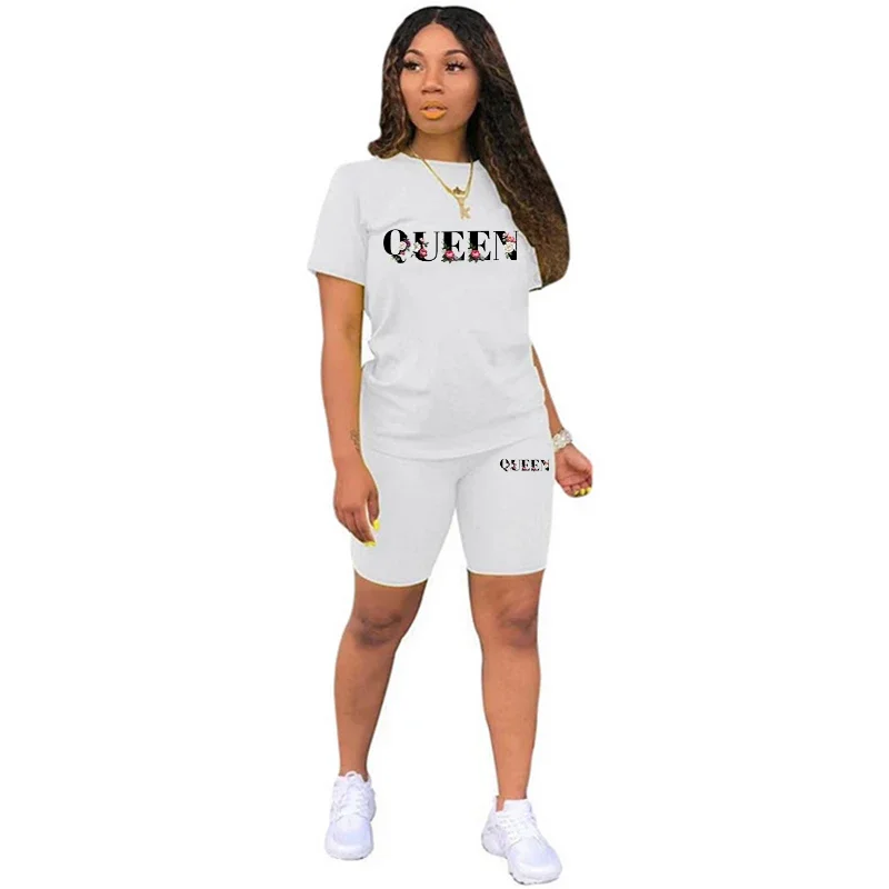 2024 Womens Tracksuit Flower Queen Printing Trend T-Shirt+Shorts Sets Jogging Sports Short Suit Daily Casual Simplicity Clothing