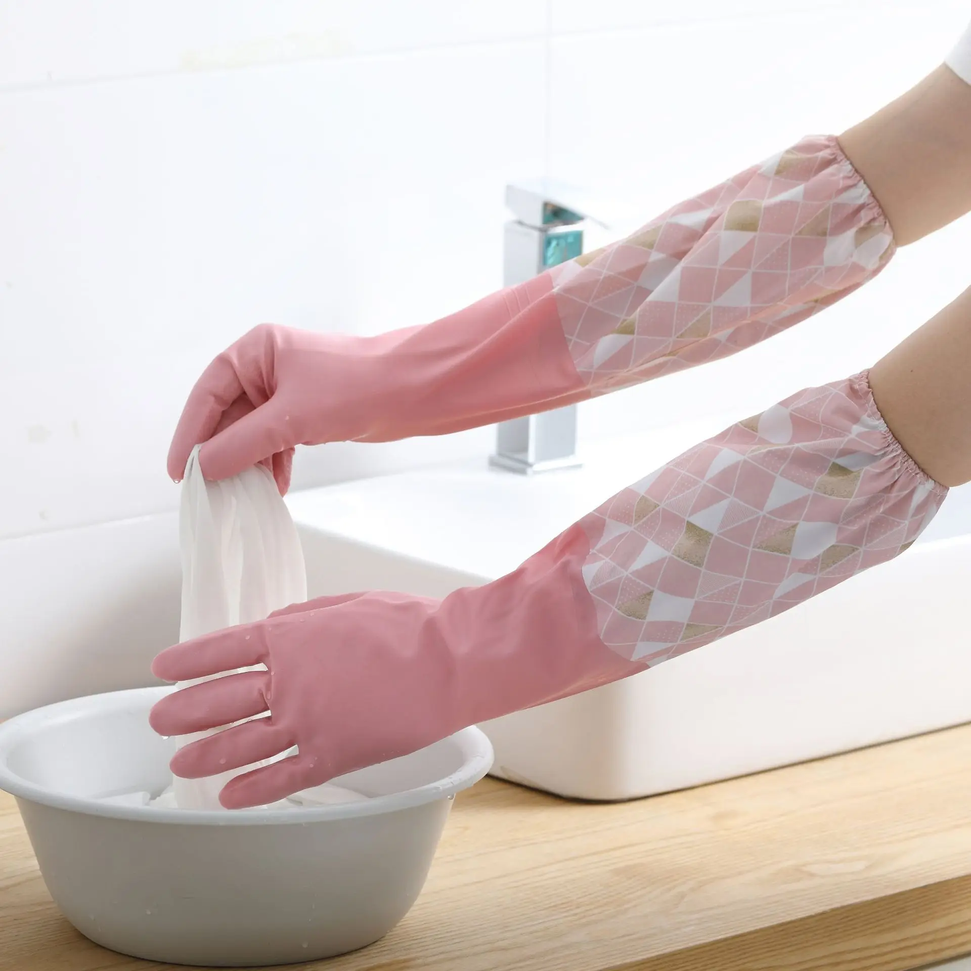 Lavavajillas de invierno con guantes de terciopelo, duraderos para tareas de cocina, engrosados para limpieza, impermeables para lavandería