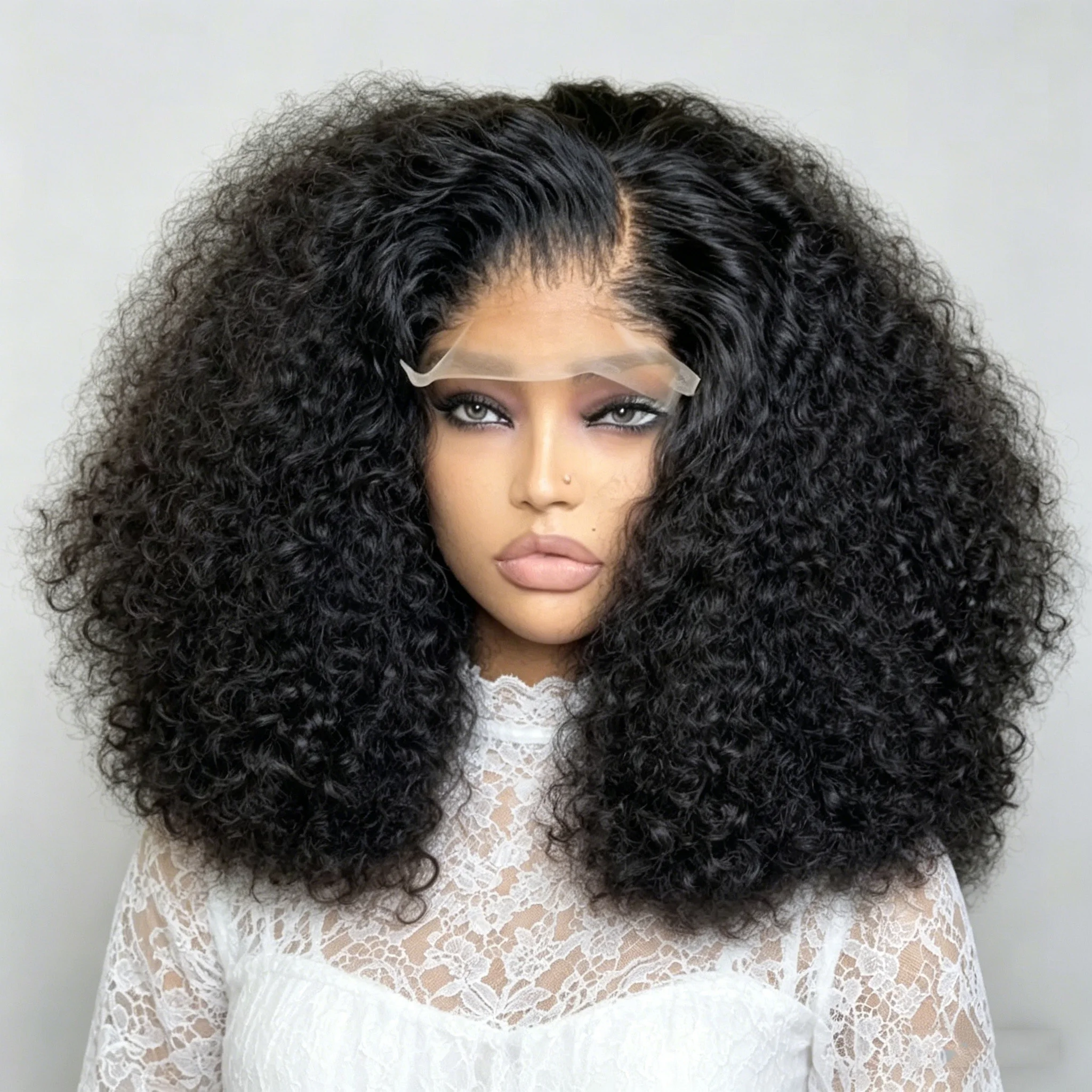 200% Density Short Kinky Curly Bob 13x4 HD Transparent Lace Front Wigs Deep Water Wave Brazilian Bob Lace Frontal Human Hair Wig