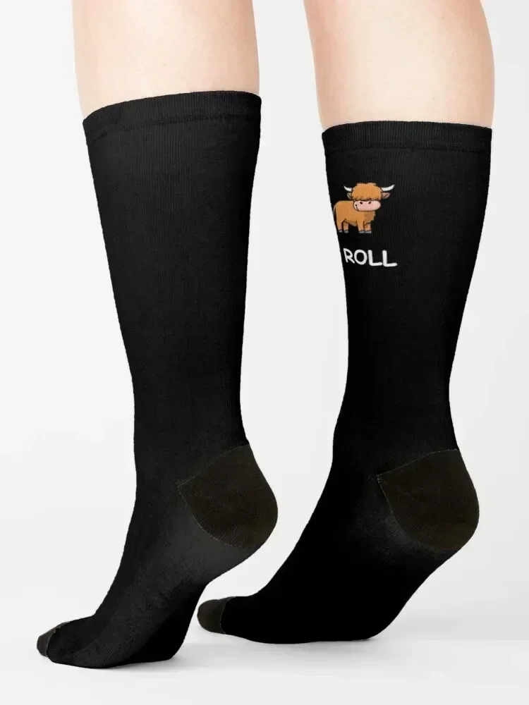 Funny Highland Cow Tshirt Women Men Cow Gifts How I Roll Socks golf moving stockings Running funny gifts Woman Socks Men's