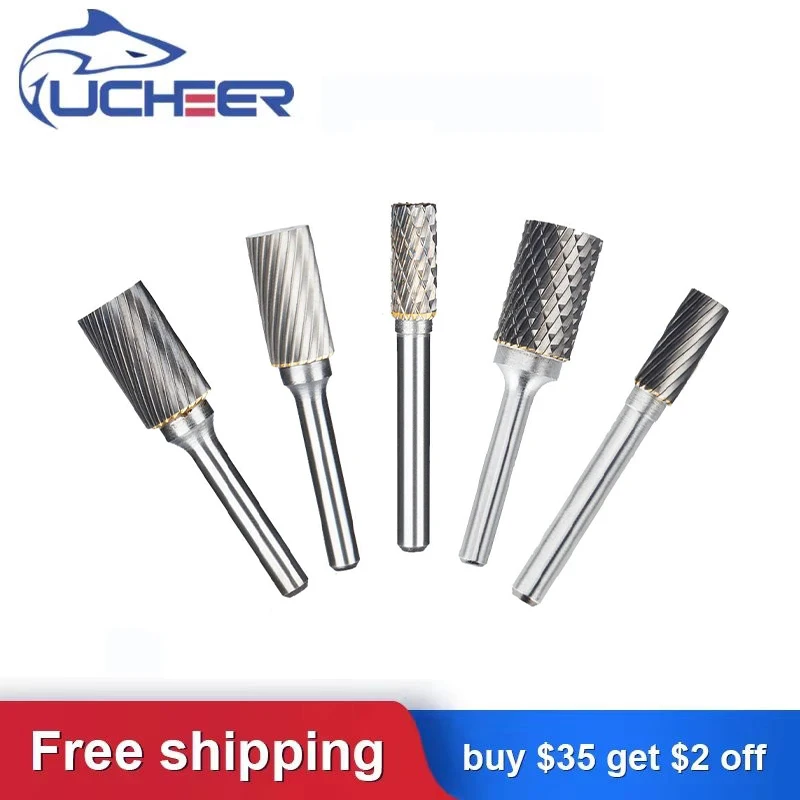 UCHEER 1pc/set 6mm TypeA/D Rotary Burr Tungsten Steel Grinding Head Carving Hardware Tool Metal Router Bit for Wood Glass