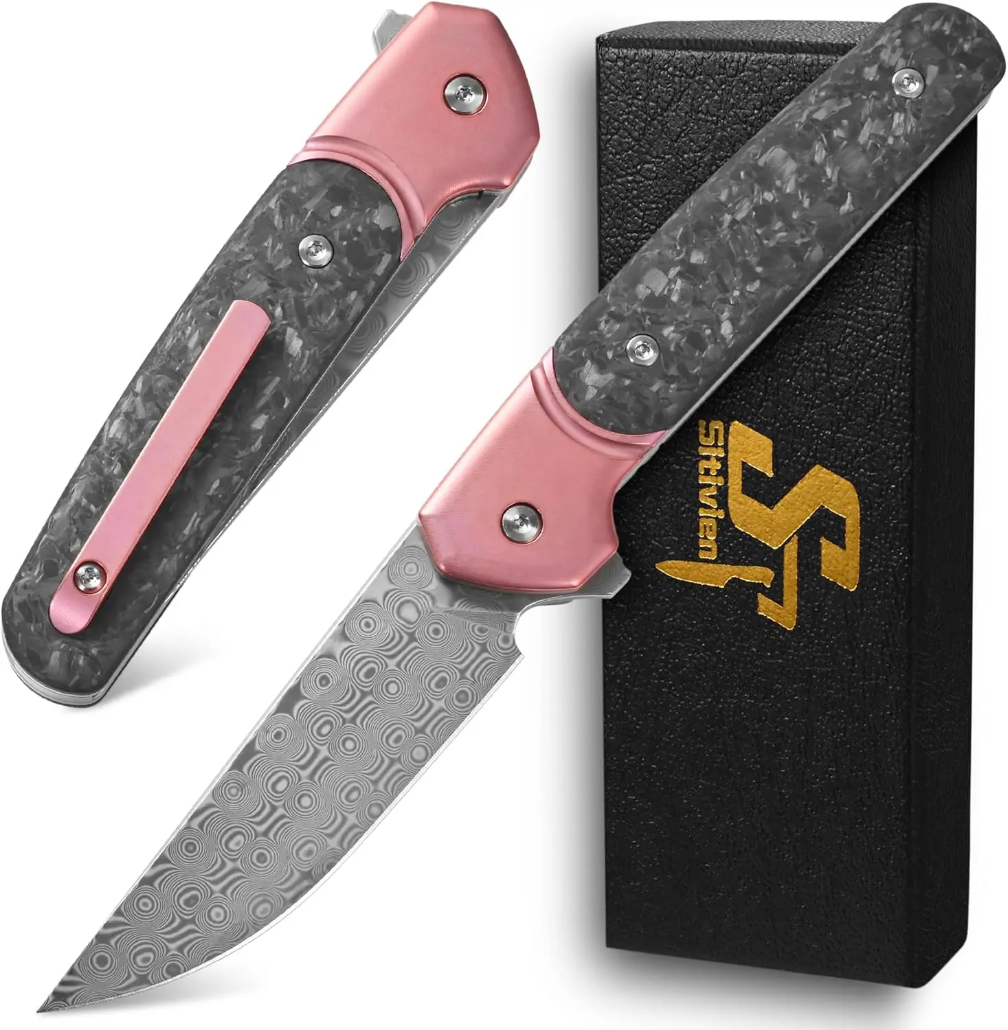 

Складной нож Sitivien ST252, клинок из дамасской стали, рукоять из титана и карбонового волокна, EDC-нож для активного отдыха, кемпинга и туризма