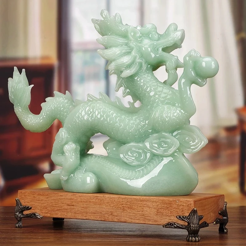 Jade Dragon Ornament Living Room, Office, TV Cabinet, Wealth Seeking Decoration Resin Crafts Opening and Housewarming Gifts