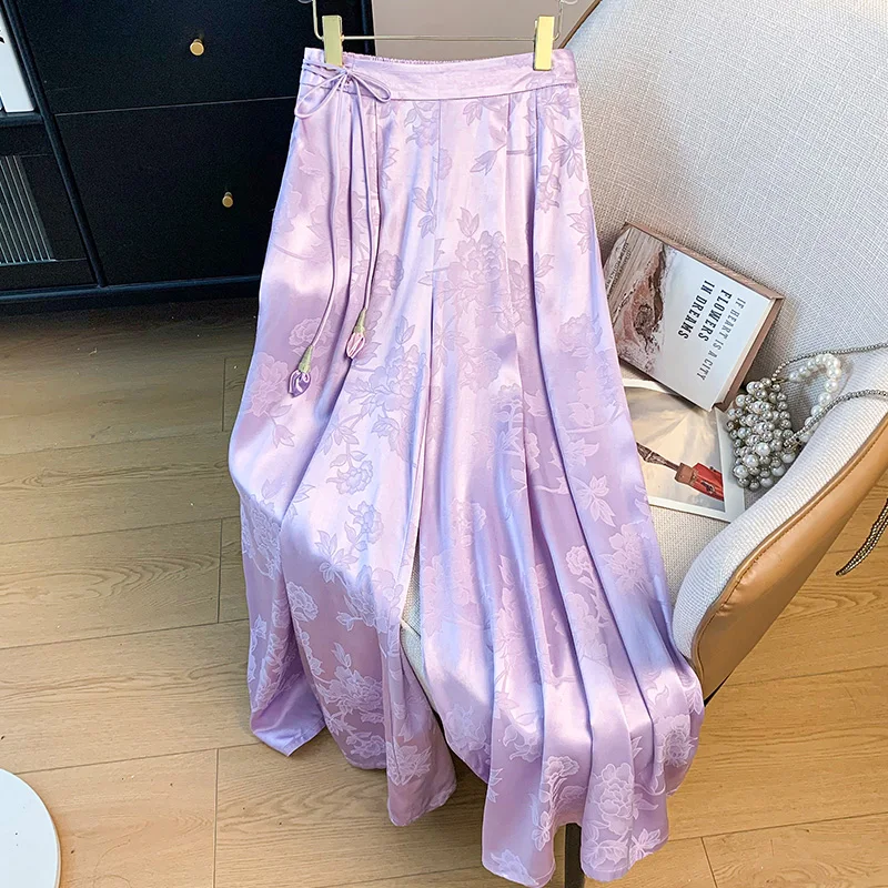 

New Chinese Sle Classical Heavy Embroidery Wide Leg Pants Faionable Hanfu Versatile Belted Pendant Matching Women's Clothing