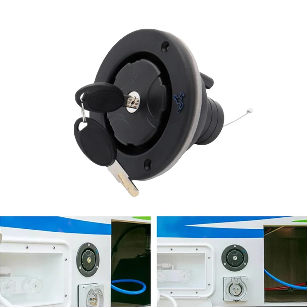 Universal RV Caravan Locking Water Filler Cap With Two Keys -Black Motorhome Locking Water Cap Fresh Water Inlet