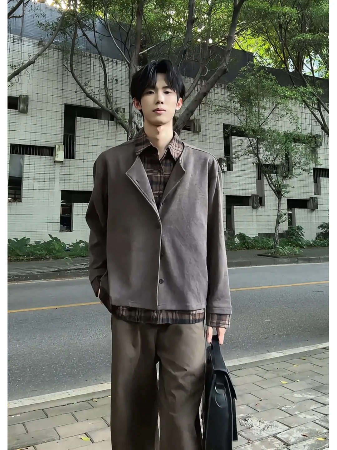 

Мужской вязаный кардиган в американском стиле преппи, имитация двухслойности, в клетку, осенний, модный, с длинным рукавом, из полиэстера