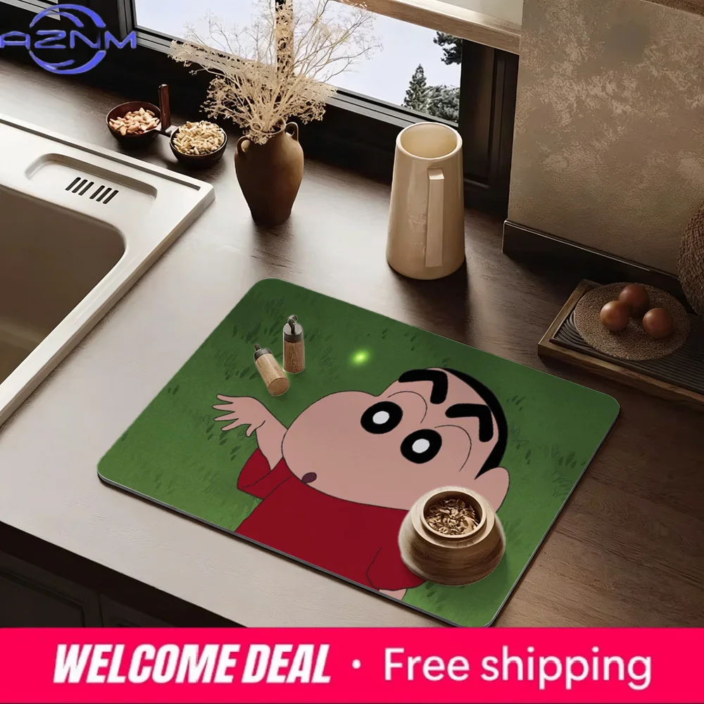 

Crayon Shin-chan Grassland Reaching Print Kitchen Dish Drying Mat, Non-Slip Rubber Base, Washable Cloth Surface, Absorbent Table