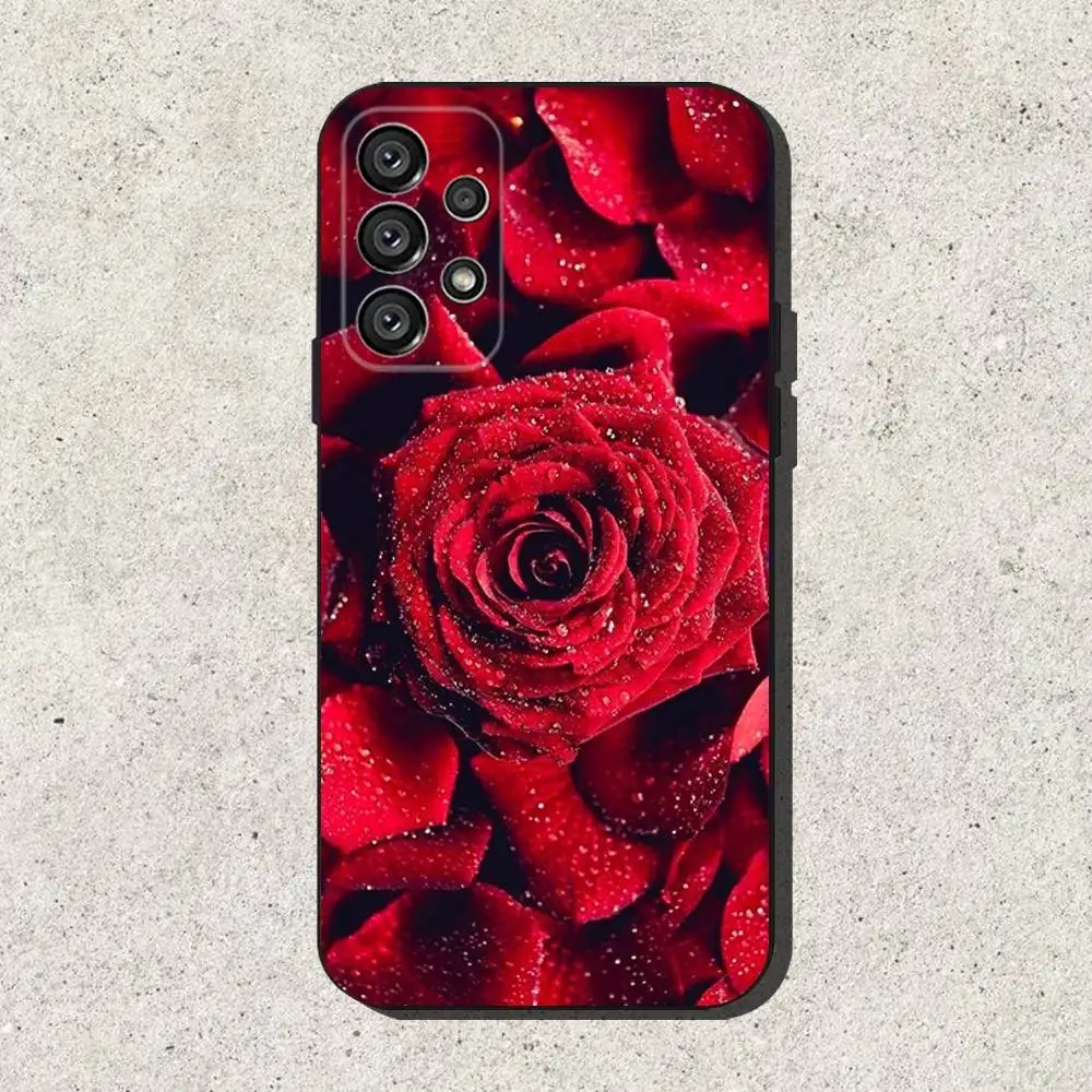 حافظة هاتف على شكل زهور الورد الأحمر لهاتف سامسونج S25، S24، S21، S22، S23، S30، Ultra، S20، Plus، Fe، Lite، Note، 10,9,5G غطاء أسود