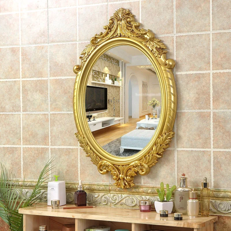 PVC HD Makeup Mirror Moisture-Proof Bathroom Wall Mirror  European Vintage Vanity Mirror  Stain-Resistant Wall Decor for Hotel