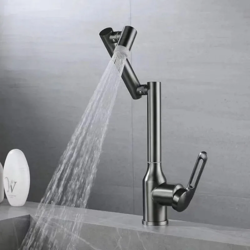 

360° Swivel Mechanical Arm Faucet, Hot and Cold Water Mixer Tap for Bathroom Sink, Rotatable Foldable Wash Basin Faucet