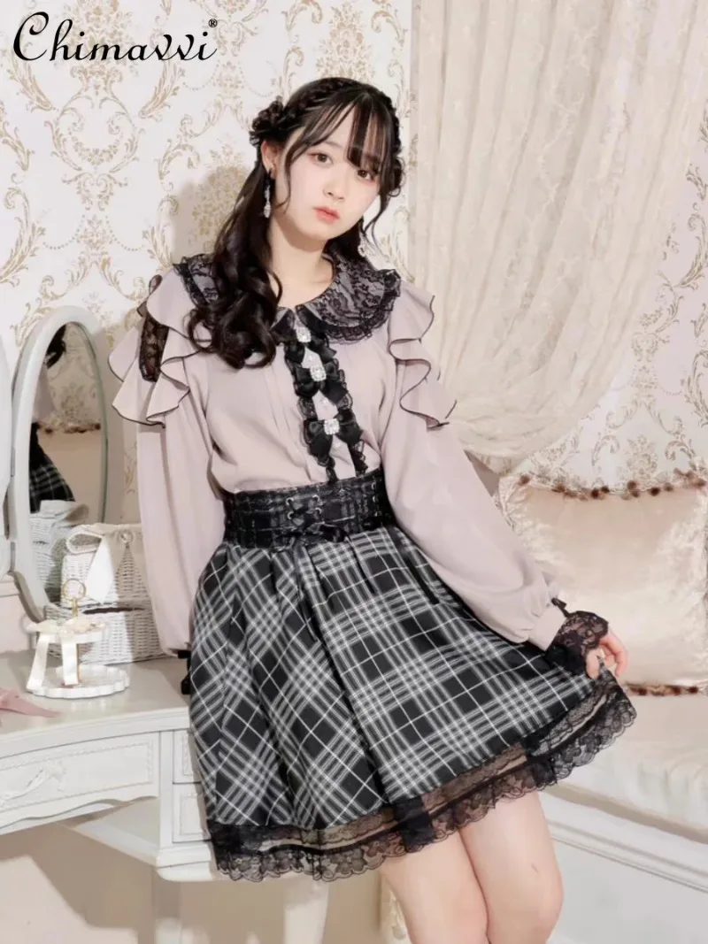 Japanese Mine Sweet Lace Doll Collar Long-sleeved Shirt 2024 Autumn New Mass Production Type Ah Bow Girl Women's Blouse Camisas